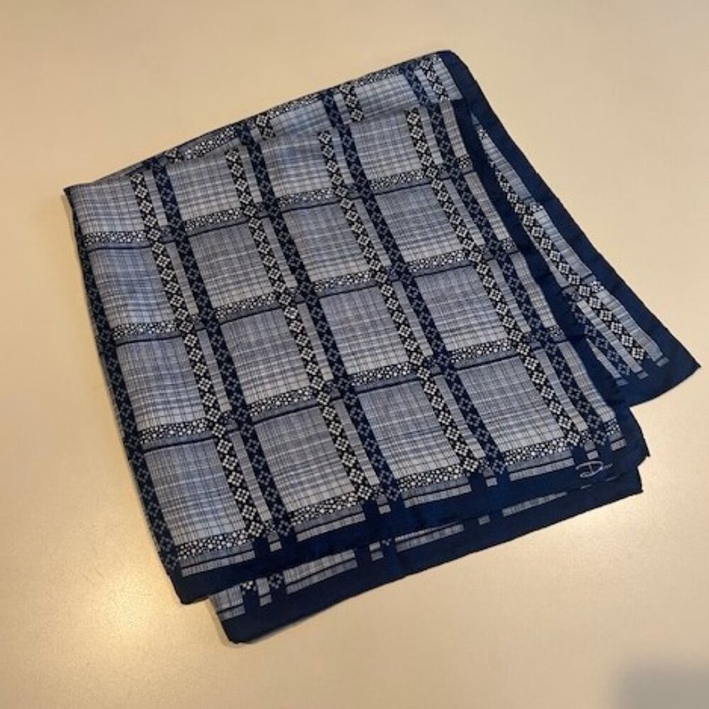 DESCO 100% Silk Blue White Striped Square SCARF - Picture 2 of 7